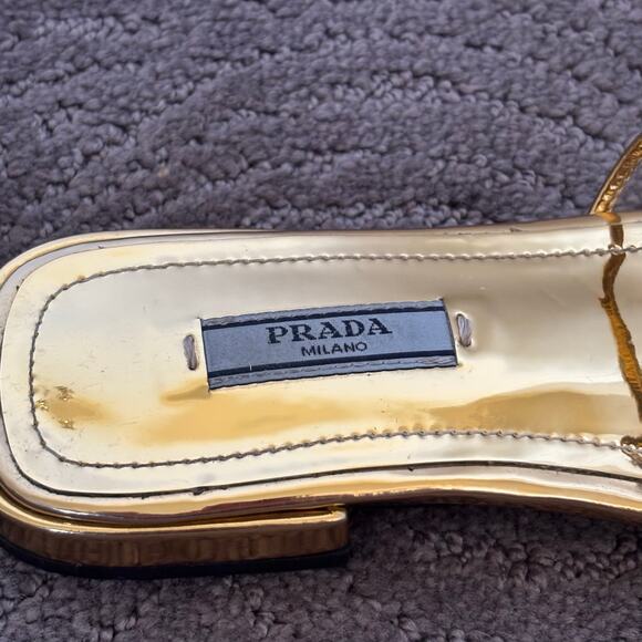 Prada Ciabatte Clear PVC Enameled Triangle Logo Flat Sandal Platino Gold Size 37 - Picture 9 of 14